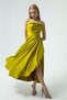 Women's Pistachio Green Flounce Slit Satin Midi Length Evening Dress & Graduation Dress