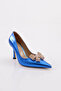 Women's Ribbon Emblem Heeled Shoes Cobalt Blue Metallic 101613236 - 2