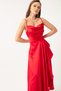Women's Red Flounce Slit Satin Midi Length Evening Dress & Graduation Dress - 3