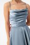 Women's Baby Blue Flounce Slit Satin Midi Length Evening Dress & Graduation Dress - 4