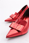 Women's Ribbon Patterned Heeled Shoes Red Metallic 261035910 - 4