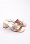 Women's Heeled Slippers with Stone Decoration - Gold Metallic 2121662621 - 2