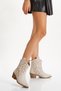 Women's Cream Brown Embroidered Cowboy Boots - 2