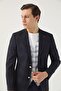 Navy Blue Slim Fit Viscose Suit - Groom, Mono Collar and Dobby Detail - 3
