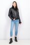 Women Faux Spillout Biker Jacket, Black - 2