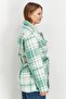 Women Spread Collar Checked Belted Jacket, Light Green - 4
