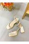 Tan Satin Platform Heeled Women's Evening Dress Shoes - 2
