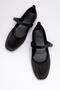 Woman's belted stoned square toe ballet black velvet - 5