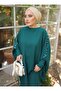 Green Shoulder Pearl Bat Tricottage Dress - Sahra Boutique - 7