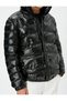 Puffer Jacket Leather Look Zippered Stand Collar - 5