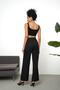 Women's High Waist Pencil Loose Wide Leg Pocket Fabric Trousers - Black - 7