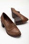 Women's Genuine Leather Saddler Classic Heeled Shoes Walnut - 3