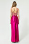 Women's Fuchsia Backless Slit Long Evening Dress - 5