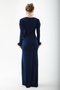 Women's Navy Blue Double Breasted Collar Sleeves Feather Slit Evening Dress - 5