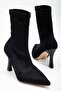 Women's Black Suede High Heel Boots - 2
