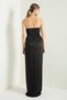 Women's Black Double Breasted Lined Satin Long Evening Dress with Woven Corset Detail - 5