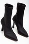 Women's Black Stretch Ankle Mid-Height Heel Boots