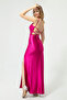 Women's Fuchsia Backless Slit Long Evening Dress
