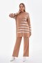 Women's Stone Half Fisherman Double Color Transverse Striped Women's Knitwear Suit - 2