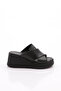 Women's Thick Sole Slippers Black Genuine Leather 2421035433993