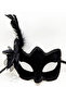 Black Color Side Feathered White Pearls Suede Overlay a Quality Luxury Party Mask 20X23 cm (4940)