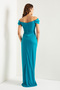 Women's Turquoise Double Breasted Lined Long Glitter Evening Dress with Corset Detail - 5