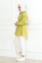 Women's Oil Green Satin Elastic Waist Shoulders Buttoned Flounced Skirt Detailed V-Neck Hijab Shirt - 6
