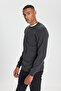 Men's Anthracite-Melange Cotton Standard Fit Regular Cut Crew Neck Knitwear Sweater - 3