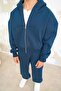 Navy Blue Cozy Basic Full Zipper Oversize Sweatshirt