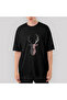 Deer Drawing Oversize Black T-Shirt