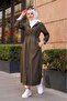 Hooded Full-Length Long Trench Coat with Ankle and Inner Stripes - 2