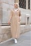 Full Length Striped Hooded Long Trench Coat - Ankle Detail - 6