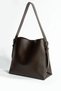 Women's Buckle Detailed Soft Leather Snap Fastener and Zippered Inner Compartment Shopper Bag