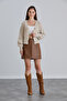Women's Balloon Sleeve Knitted Patterned Crop Knitwear Stone Cardigan - 6