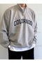 Colorado Printed Half Zippered Stand Collar 3 Thread Thick Sweatshirt - Oversize Black Gray Sweatshirt