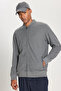 Men's Gray Melange 100% Cotton Zippered Standard Fit Regular Cut College Collar Sweatshirt with Pockets - 3