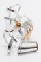 Women's Cross Piping Stone Heeled Sandals Silver Mirror - 4