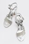 Women's Cross Piping Stone Heeled Sandals Silver Mirror - 5