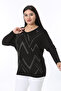 Women's Plus Size Black Stone Detailed Bicycle Collar Bat Sleeve Blouse 65N38368 - 2