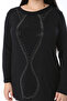 Women's Plus Size Black Stone Detailed Crew Neck Long Sleeve Blouse 65N38365 - 5