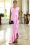 Women's Powder Pink Scuba Diving Fabric Double-Breasted Collar Skirt Flared Evening Dress Graduation Wedding Dress - 2