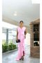 Women's Powder Pink Scuba Diving Fabric Double-Breasted Collar Skirt Flared Evening Dress Graduation Wedding Dress - 6