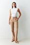 Beige Waist Detailed Pocket Full Fit Trousers
