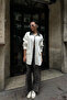 Ecru Jacket with Leather Collar and Zipper
