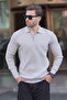 Gray Polo Neck Zippered Long Sleeve Men's Sweater 7240 - 5