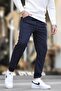 Navy Blue Men's Basic Pocket Elastic Leg Sweatpants 6547