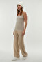 Women's Beige Color Knitted Trousers with Elastic Waist - 2
