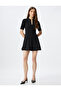 Round Cutout Neck A-Line Short Sleeve Crepe Scuba Fabric Mini Dress