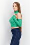 Women Mock Neck Cold Shoulder Space Dye Top, Green - 3