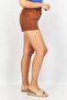 Women Plain Slim Mom Denim Shorts, Brown - 2
